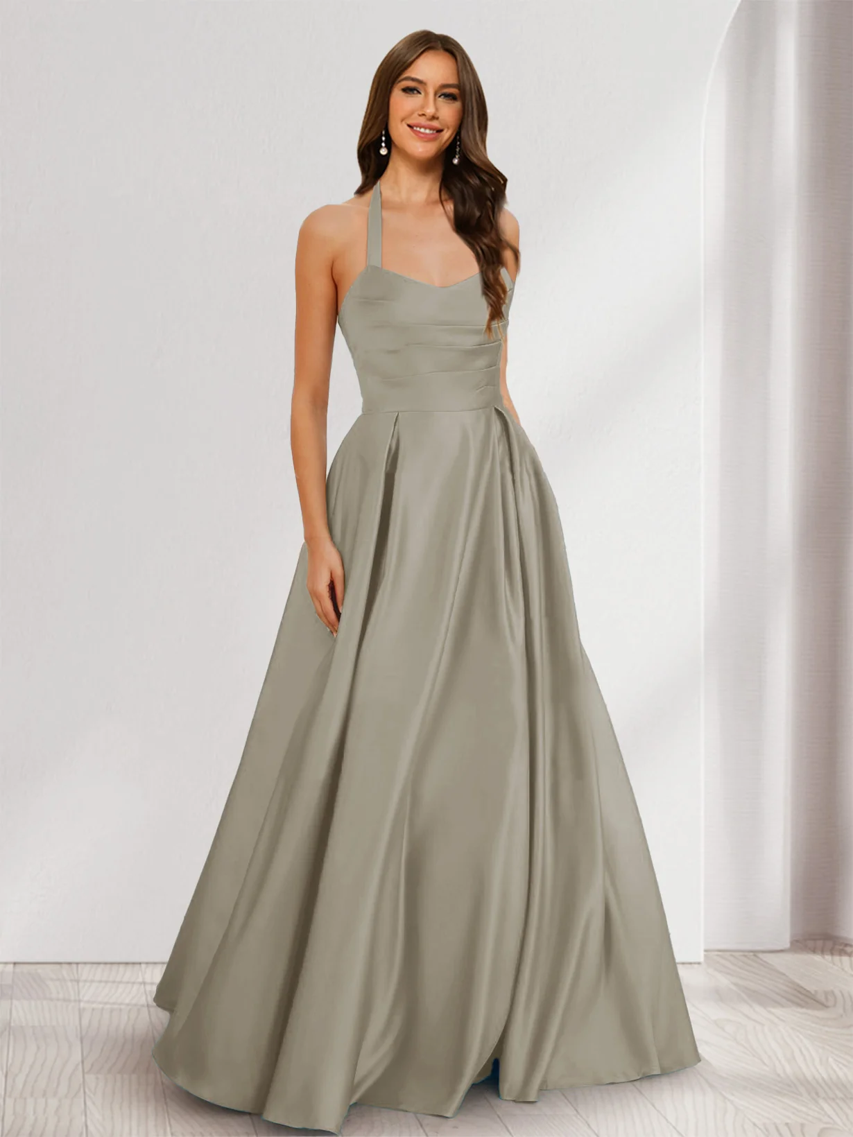 A-Line/Princess Halter Sleeveless Ruched Bridesmaid Dresses - Image 71