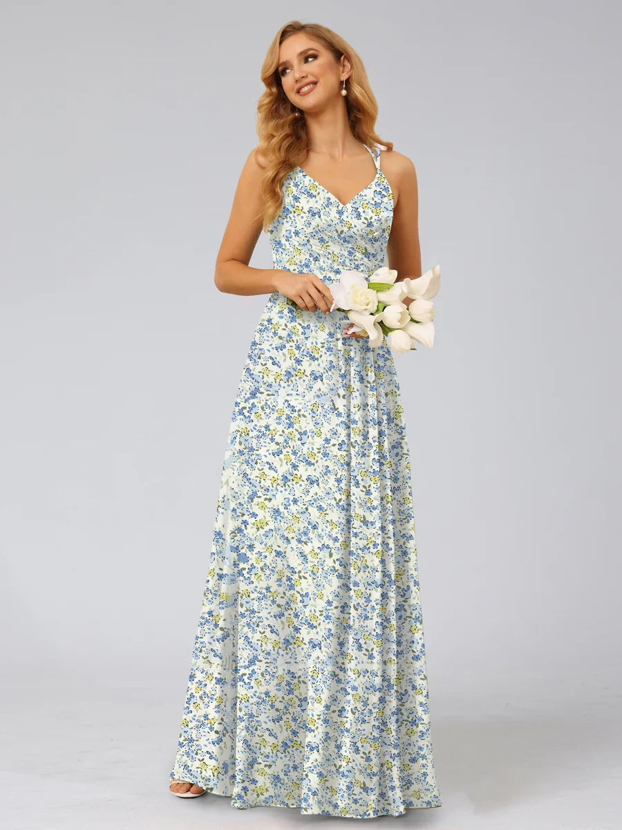 A-Line/Princess Halter Sleeveless Ruched Floral Bridesmaid Dresses - Image 4