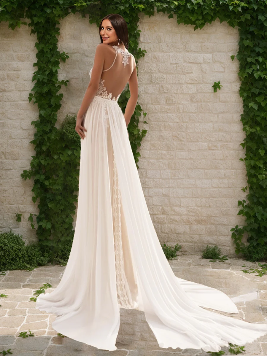 A-Line/Princess Halter Sleeveless Ruched Wedding Dresses - Image 2
