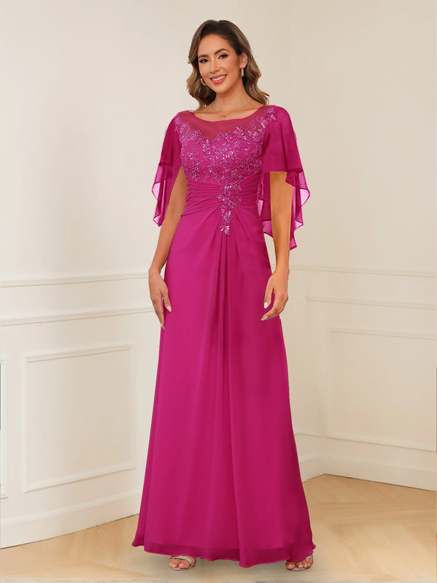 A-Line/Princess Illusion Scoop Appliques Ruched Mother of the Bride Dresses - Image 16