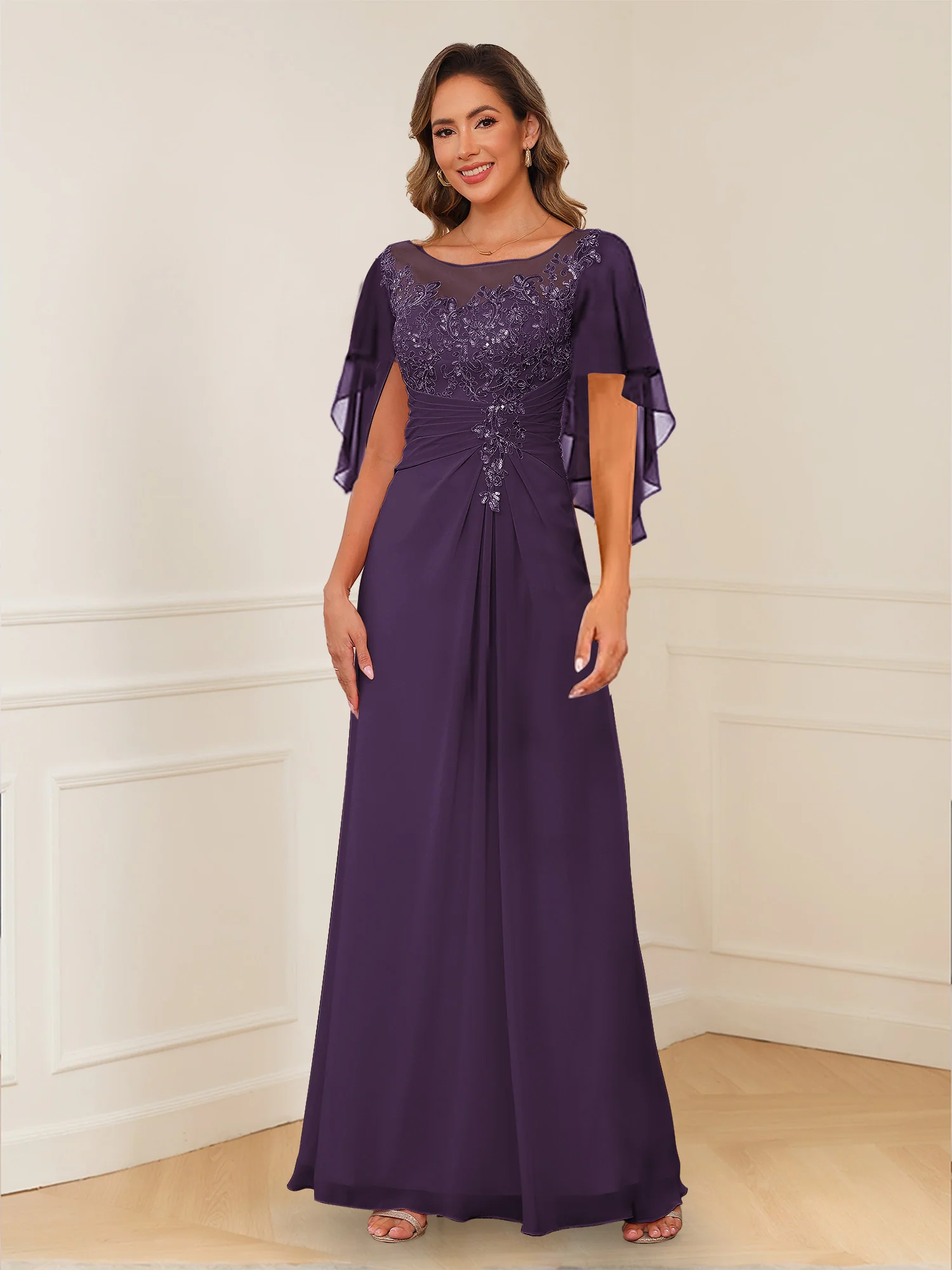 A-Line/Princess Illusion Scoop Appliques Ruched Mother of the Bride Dresses - Image 17