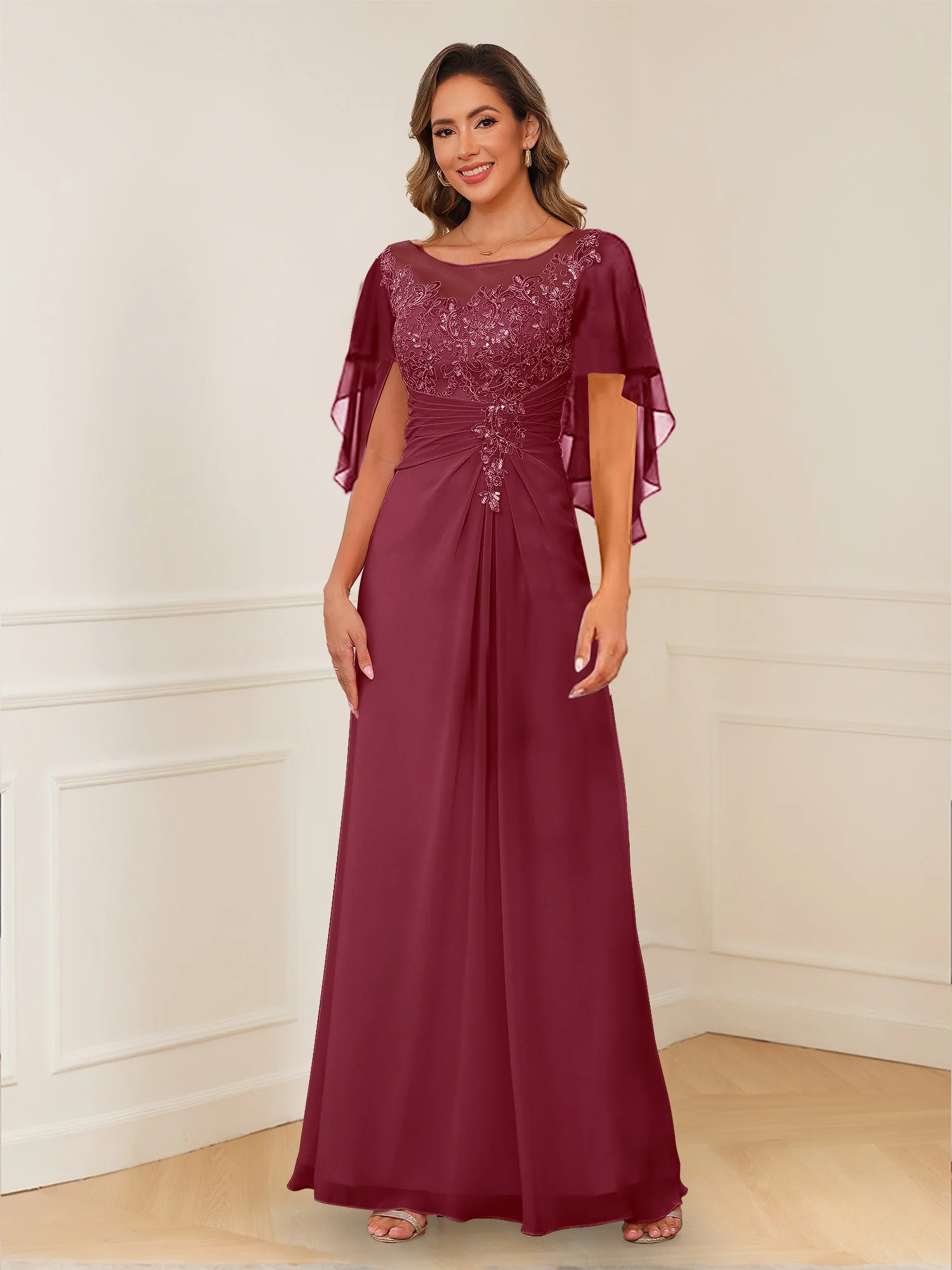 A-Line/Princess Illusion Scoop Appliques Ruched Mother of the Bride Dresses - Image 21