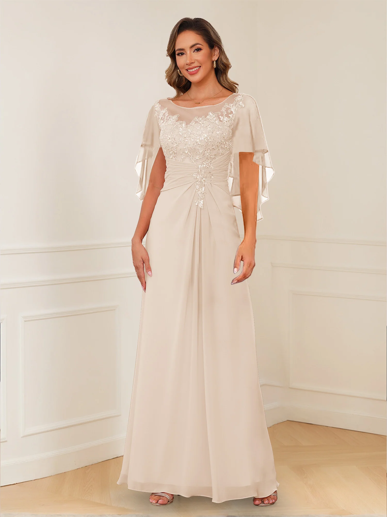 A-Line/Princess Illusion Scoop Appliques Ruched Mother of the Bride Dresses - Image 22