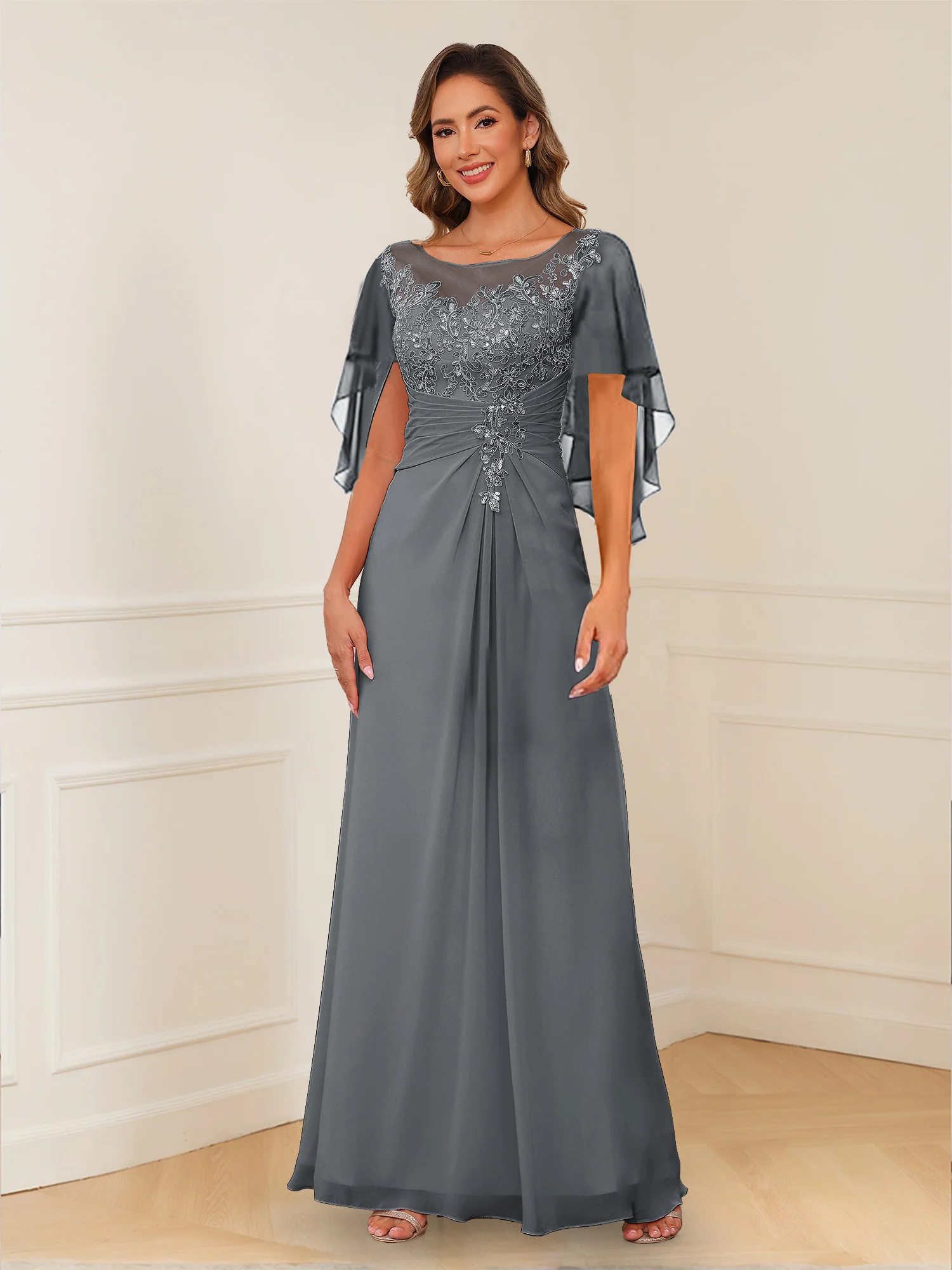 A-Line/Princess Illusion Scoop Appliques Ruched Mother of the Bride Dresses - Image 57
