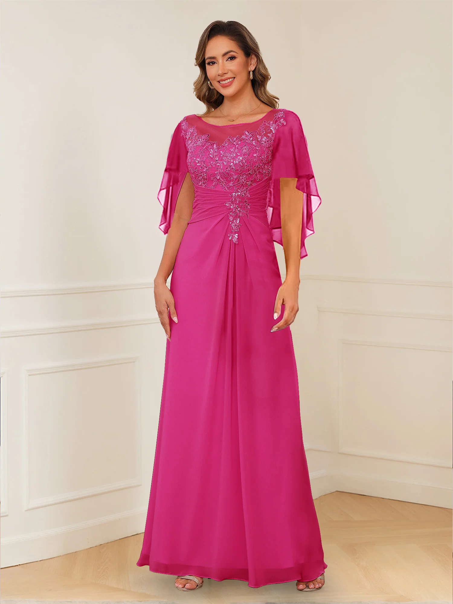 A-Line/Princess Illusion Scoop Appliques Ruched Mother of the Bride Dresses - Image 59