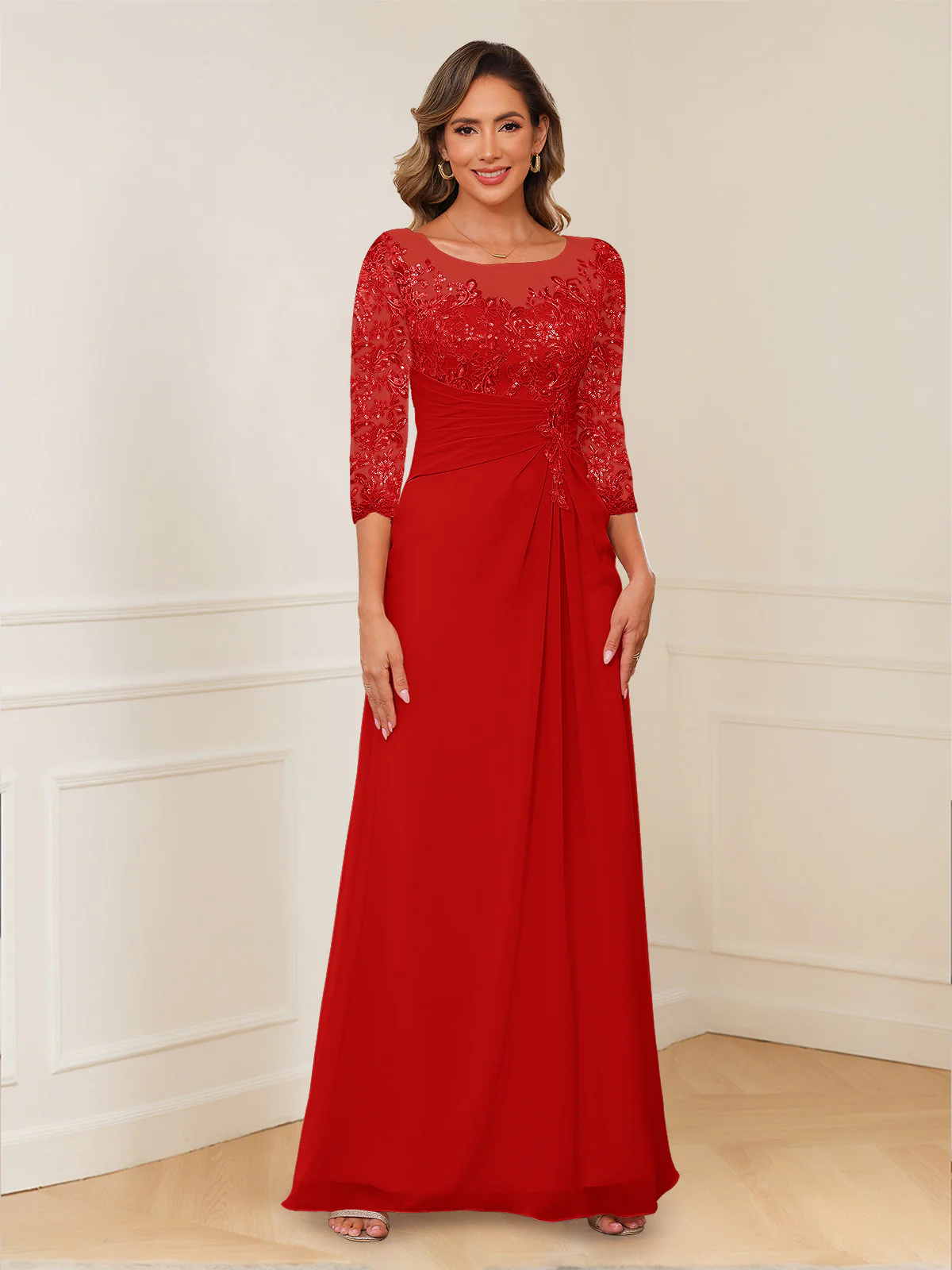 A-Line/Princess Illusion Scoop Appliques Ruched Mother of the Bride Dresses - Image 38
