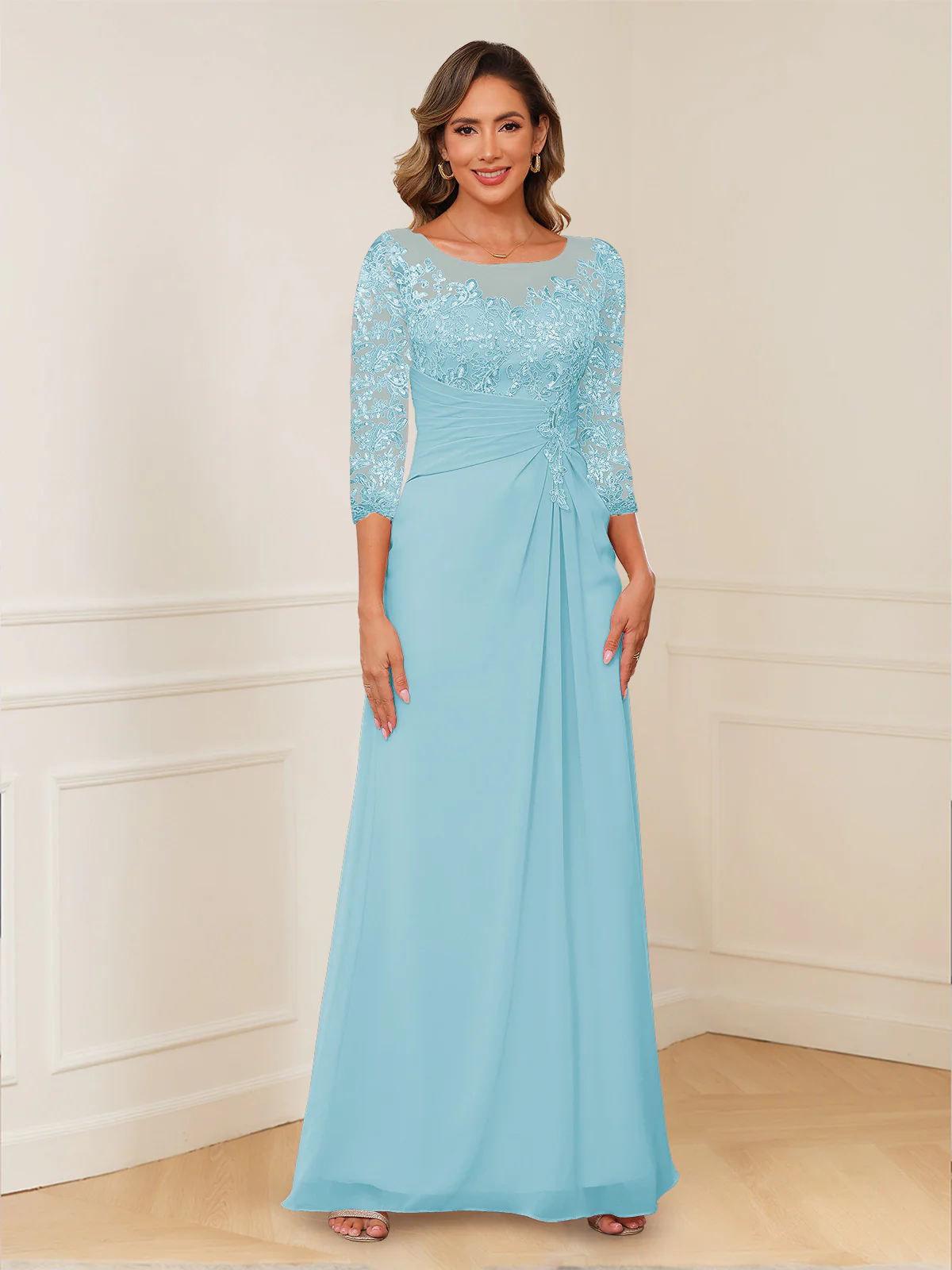 A-Line/Princess Illusion Scoop Appliques Ruched Mother of the Bride Dresses - Image 52