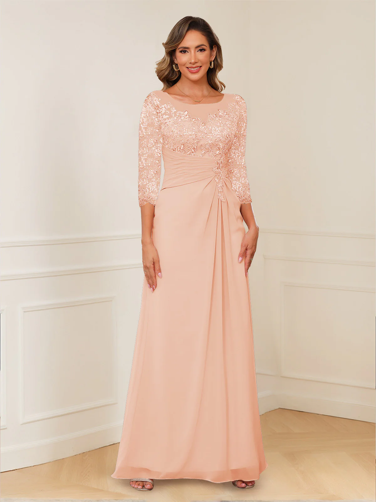 A-Line/Princess Illusion Scoop Appliques Ruched Mother of the Bride Dresses - Image 60