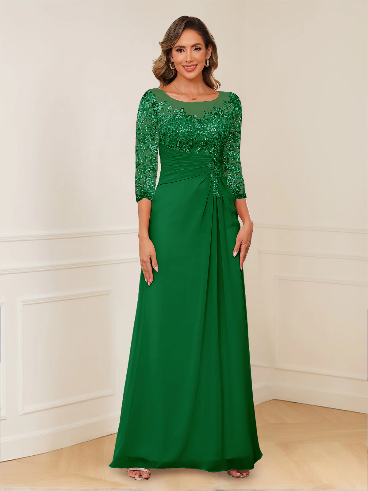A-Line/Princess Illusion Scoop Appliques Ruched Mother of the Bride Dresses - Image 74