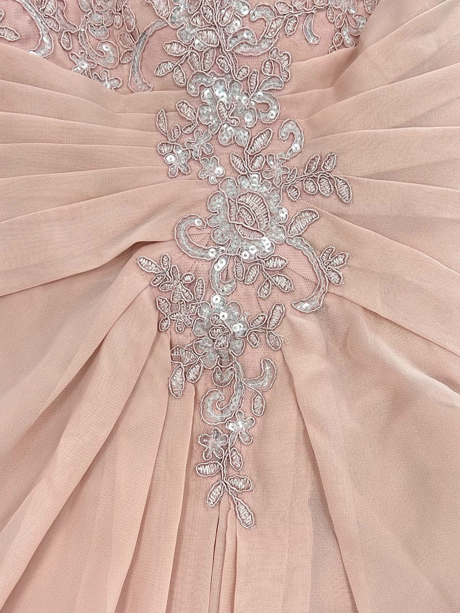 A-Line/Princess Illusion Scoop Appliques Ruched Mother of the Bride Dresses with Cape - Image 3