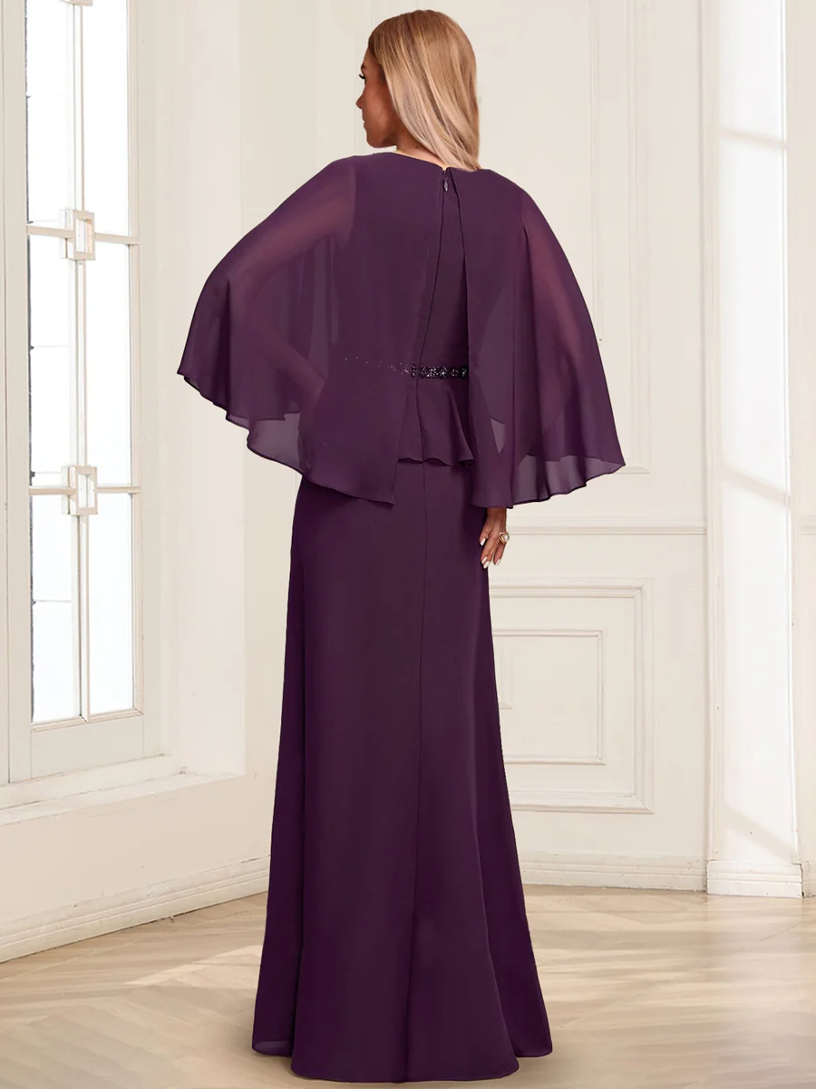 A-Line/Princess Illusion Scoop Floor-Length Mother of the Bride Dresses with Beading & Sash - Image 2