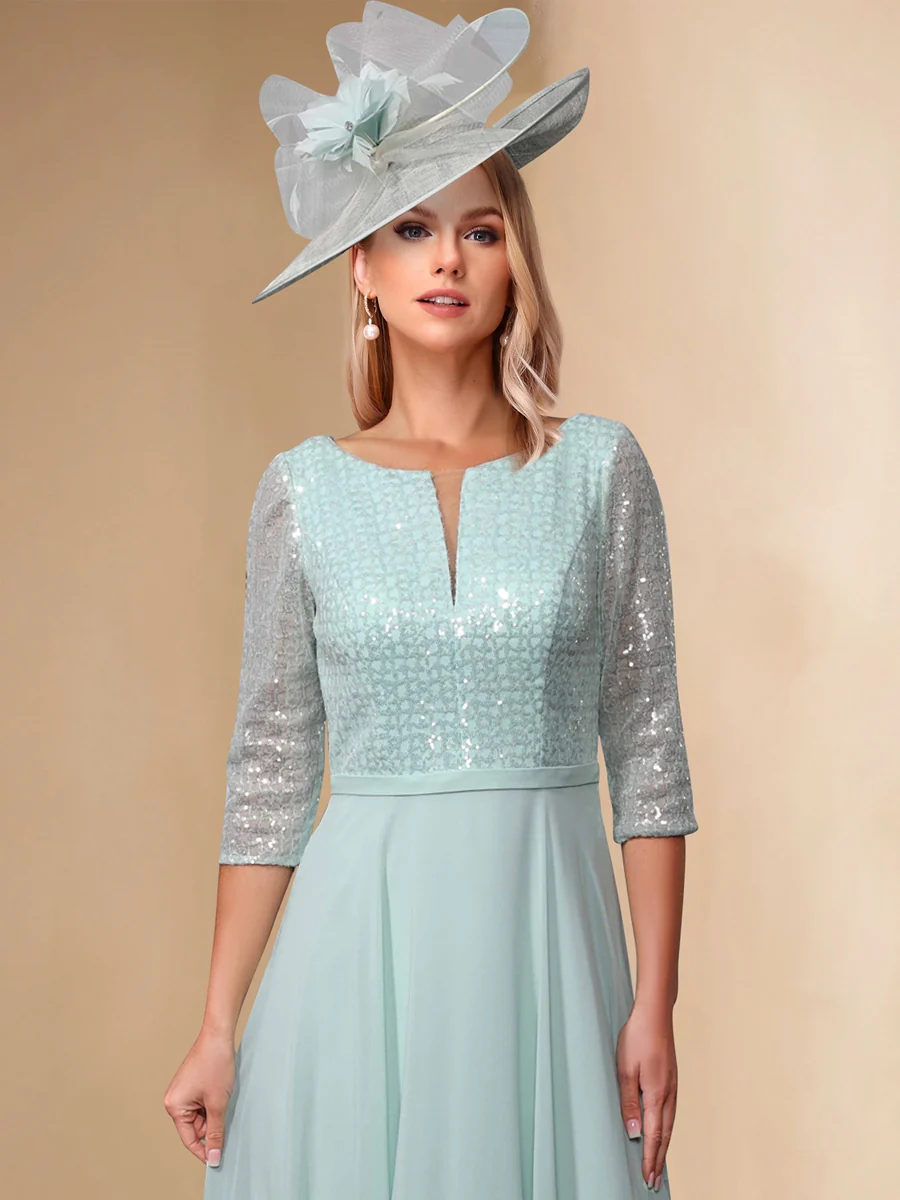 A-Line/Princess Illusion V-Neck Sequin Bodice Asymmetrical Mother of the Bride Dresses - Image 2