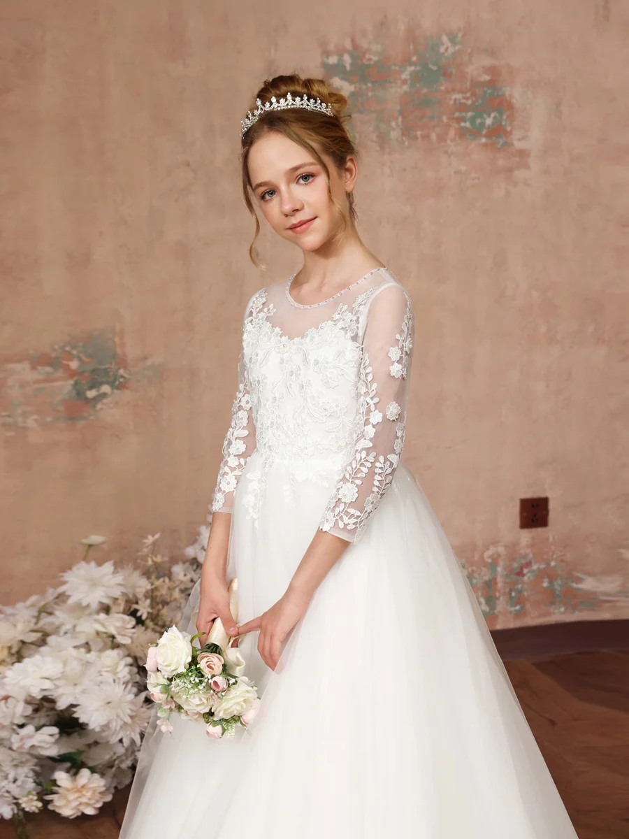 Ball-Gown 3/4 Sleeves Scoop Neck Floor-Length Flower Girl Dresses - Image 6
