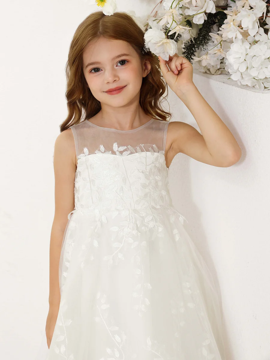 A-Line/Princess Lace Sleeveless Scoop Neck Flower Girl Dresses - Image 6
