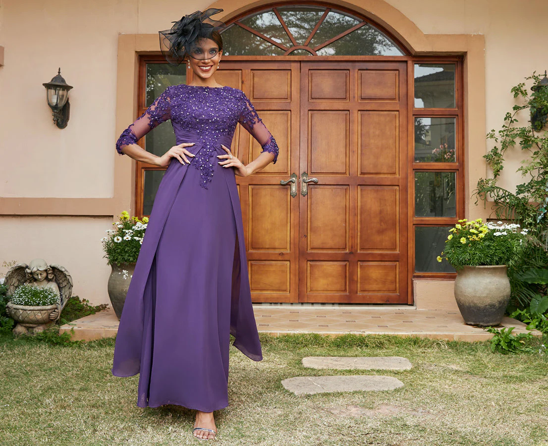 A-Line/Princess Long Evening Dresses with Lace Appliques & Half Sleeves - Image 8