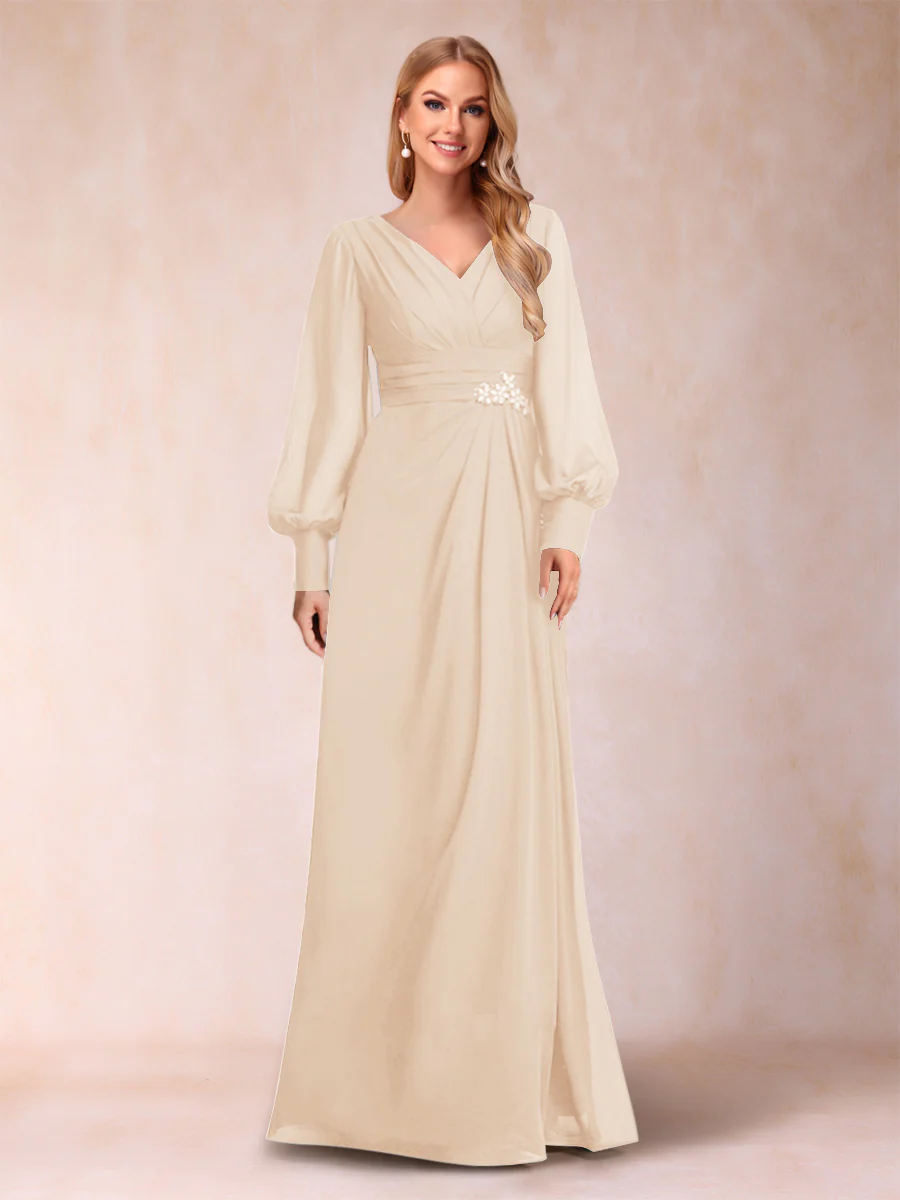 A-Line/Princess Long Sleeves V-Neck Mother of the Bride Dresses - Image 16