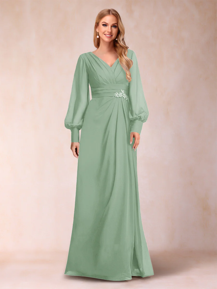 A-Line/Princess Long Sleeves V-Neck Mother of the Bride Dresses - Image 17