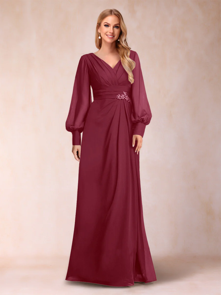 A-Line/Princess Long Sleeves V-Neck Mother of the Bride Dresses - Image 18