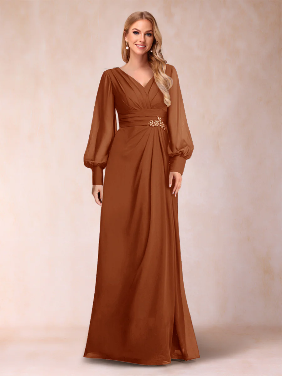 A-Line/Princess Long Sleeves V-Neck Mother of the Bride Dresses - Image 19