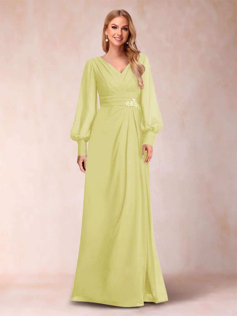 A-Line/Princess Long Sleeves V-Neck Mother of the Bride Dresses - Image 20