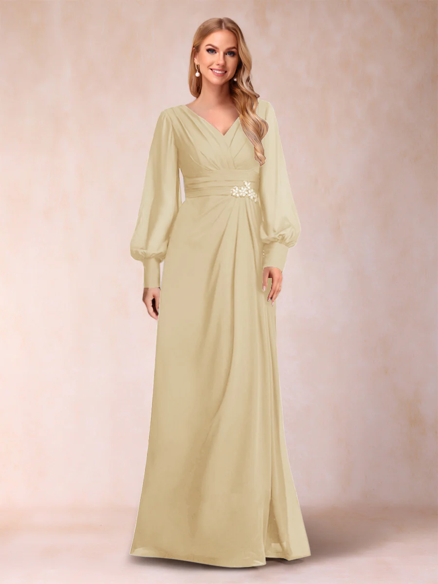A-Line/Princess Long Sleeves V-Neck Mother of the Bride Dresses - Image 21