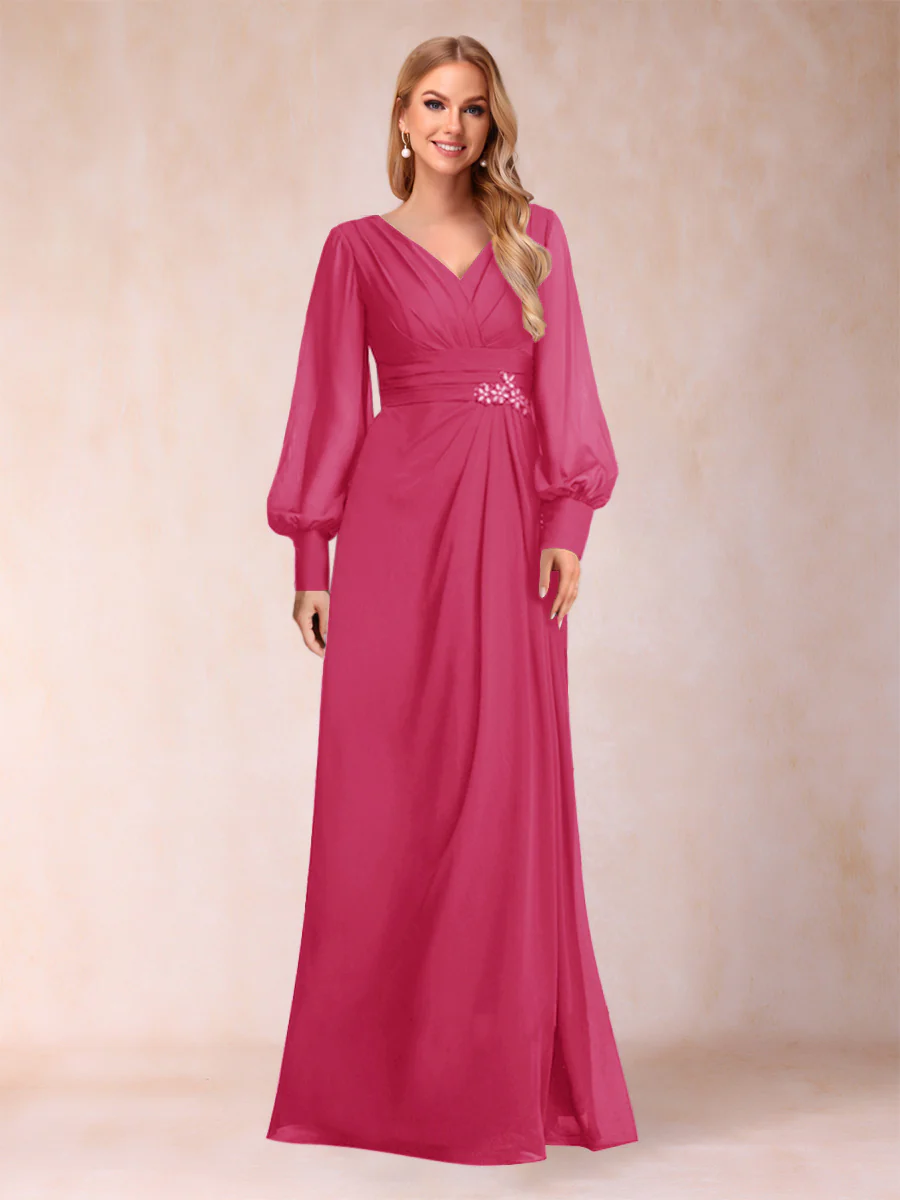 A-Line/Princess Long Sleeves V-Neck Mother of the Bride Dresses - Image 30