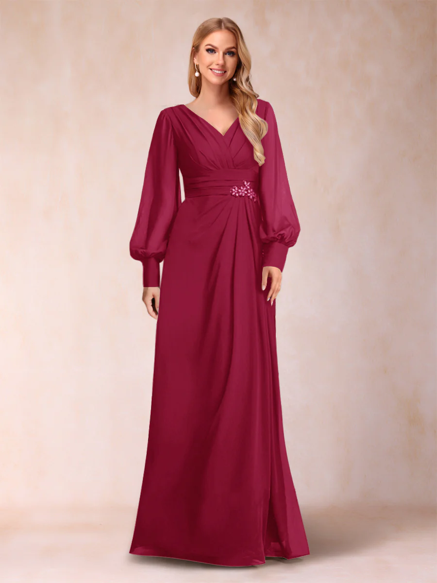 A-Line/Princess Long Sleeves V-Neck Mother of the Bride Dresses - Image 35