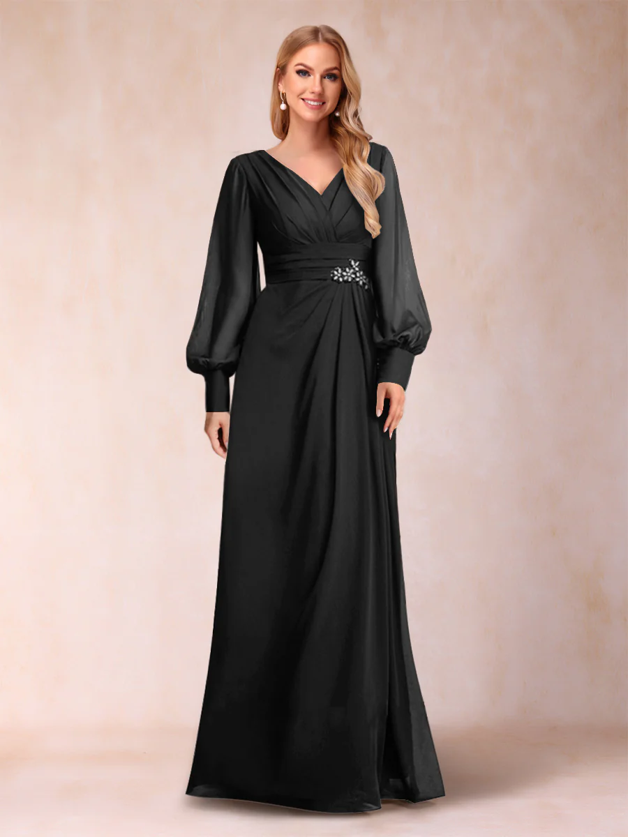 A-Line/Princess Long Sleeves V-Neck Mother of the Bride Dresses - Image 6