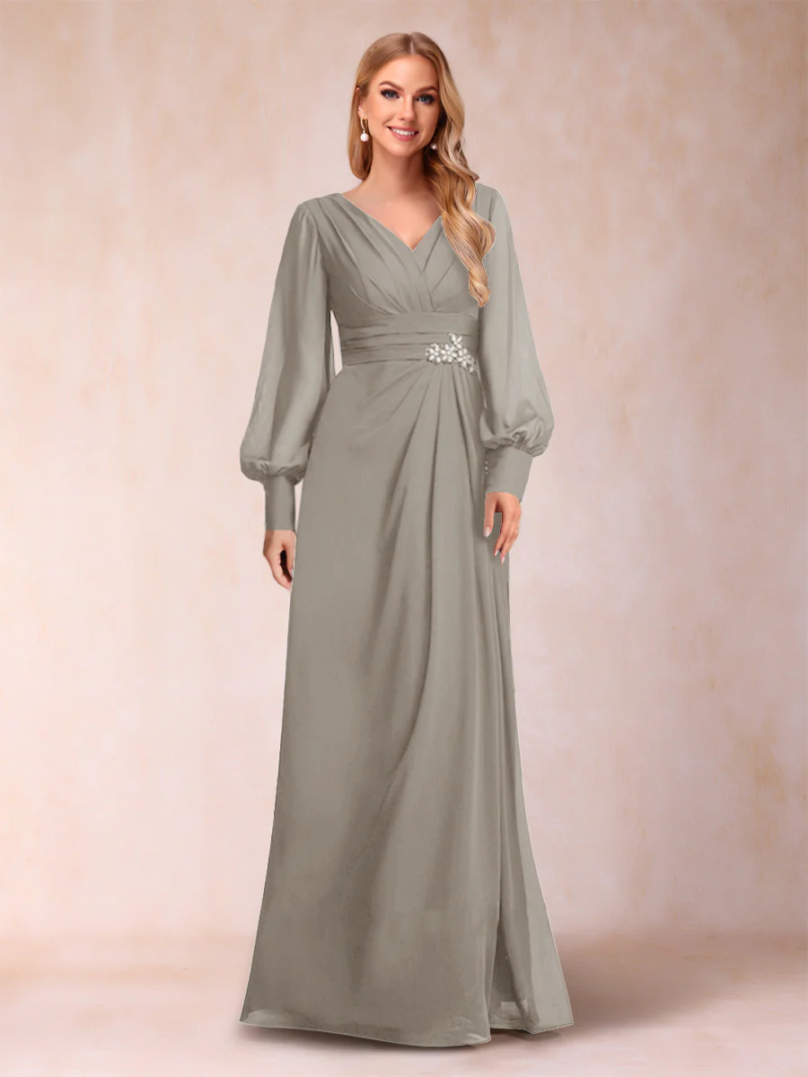 A-Line/Princess Long Sleeves V-Neck Mother of the Bride Dresses - Image 61