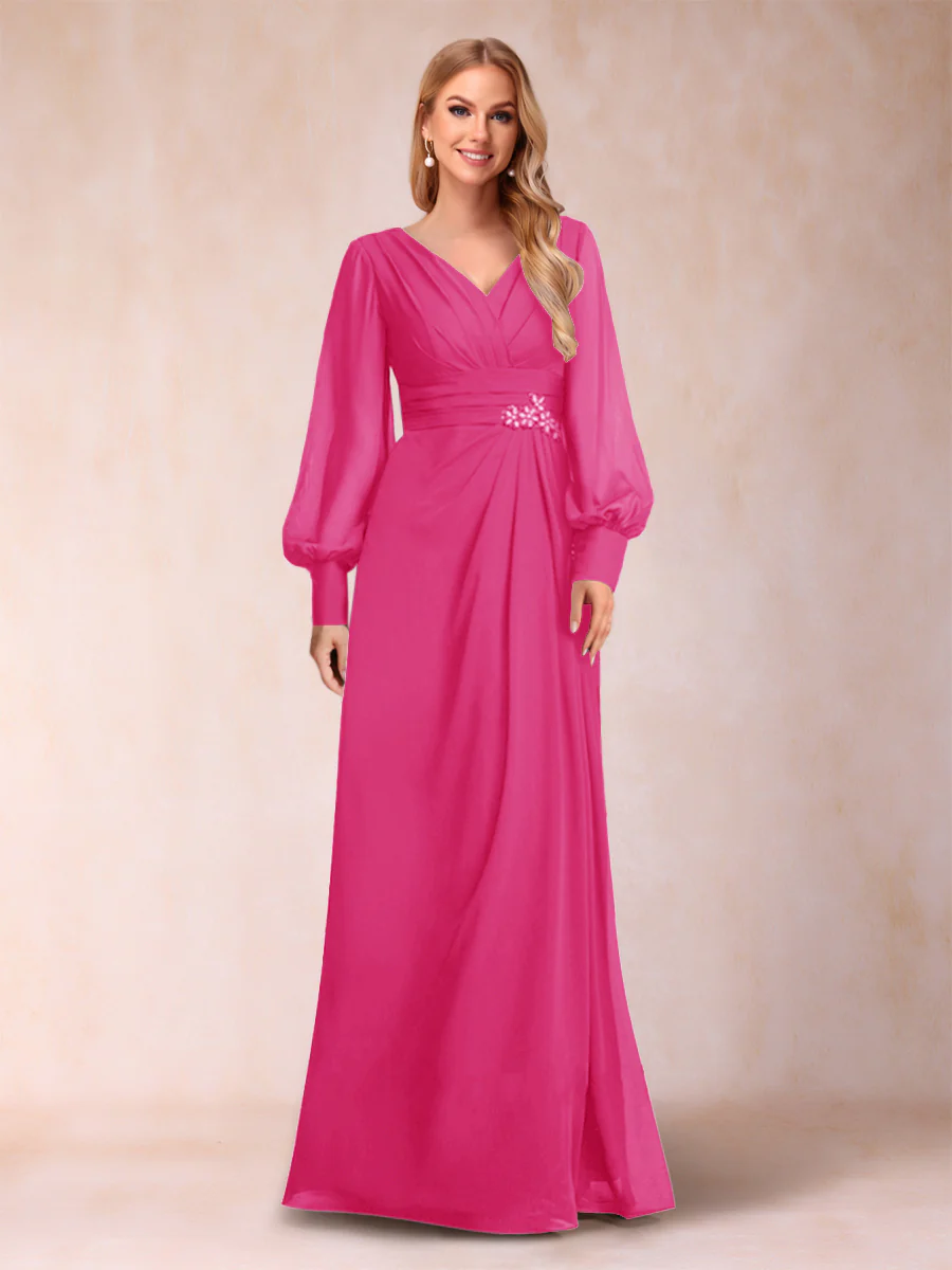 A-Line/Princess Long Sleeves V-Neck Mother of the Bride Dresses - Image 65