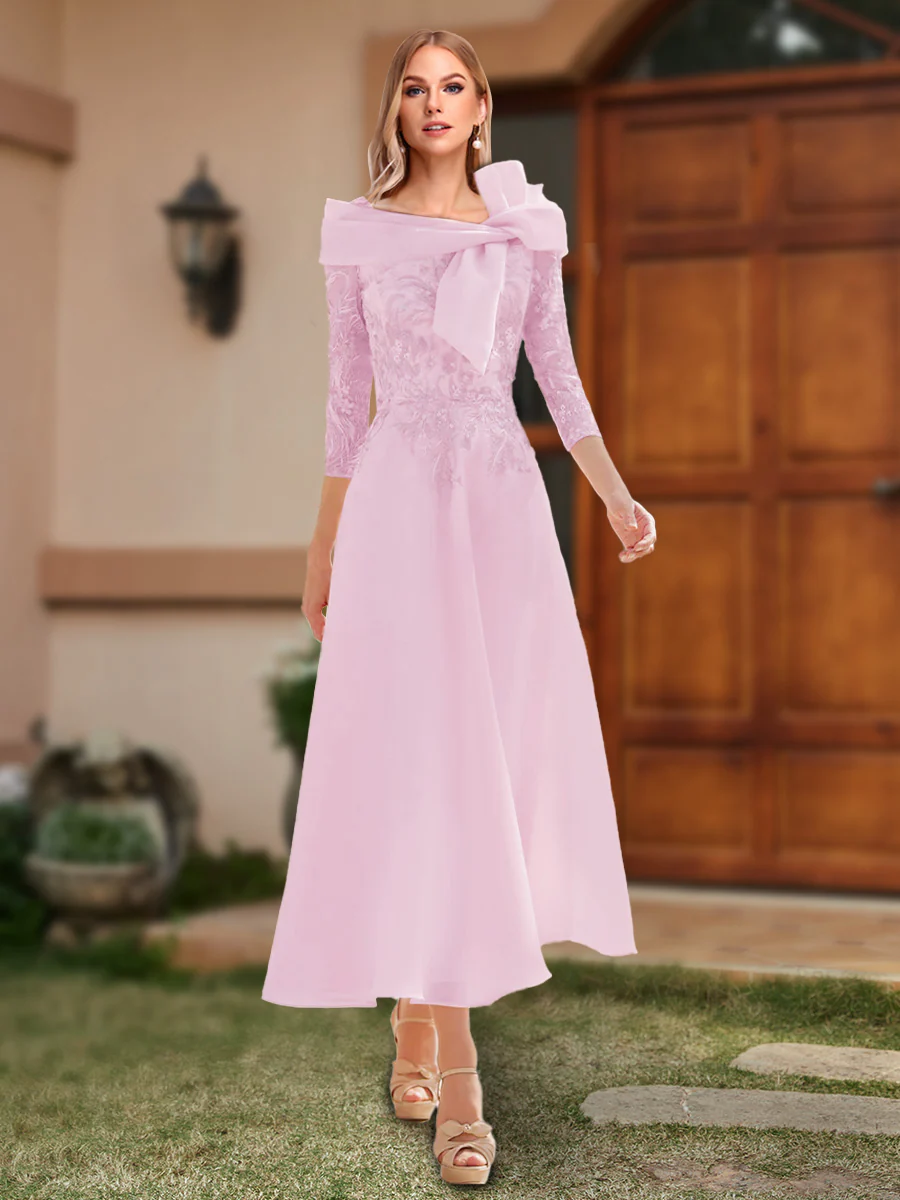 A-Line/Princess Off-the-Shoulder Ankle-Length Mother of the Bride Dresses With Bow(s) & Appliques - Image 15