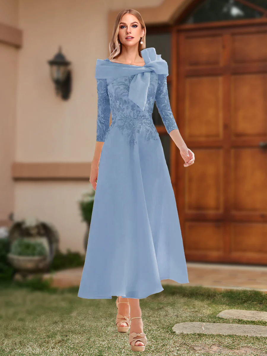 A-Line/Princess Off-the-Shoulder Ankle-Length Mother of the Bride Dresses With Bow(s) & Appliques - Image 20