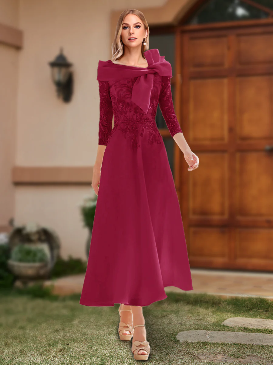 A-Line/Princess Off-the-Shoulder Ankle-Length Mother of the Bride Dresses With Bow(s) & Appliques - Image 23