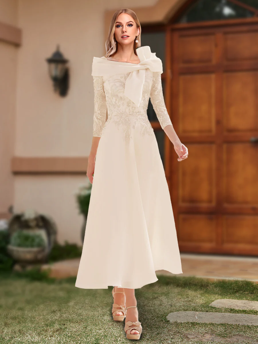A-Line/Princess Off-the-Shoulder Ankle-Length Mother of the Bride Dresses With Bow(s) & Appliques - Image 8