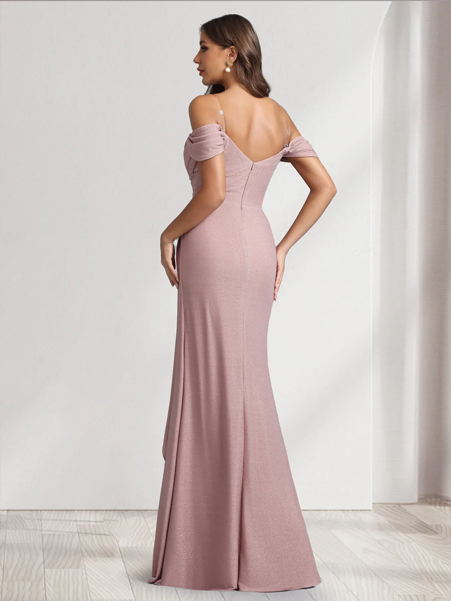 A-Line/Princess Off-the-Shoulder Floor-Length Ruched Bridesmaid Dresses With Ruffles & Split Side - Image 2