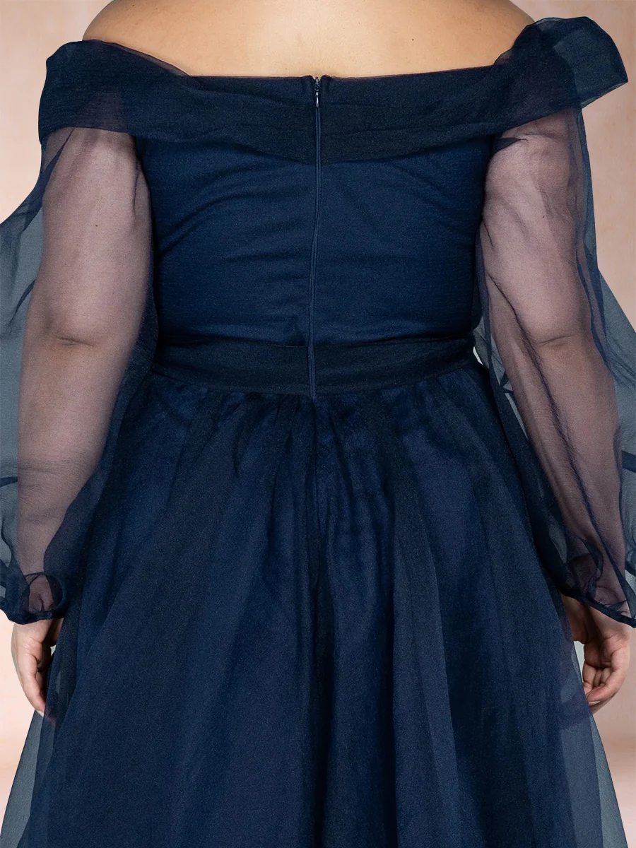 A-Line/Princess Off-the-Shoulder Long Sleeves Plus Size Mother of the Bride Dresses with Split Side - Image 4