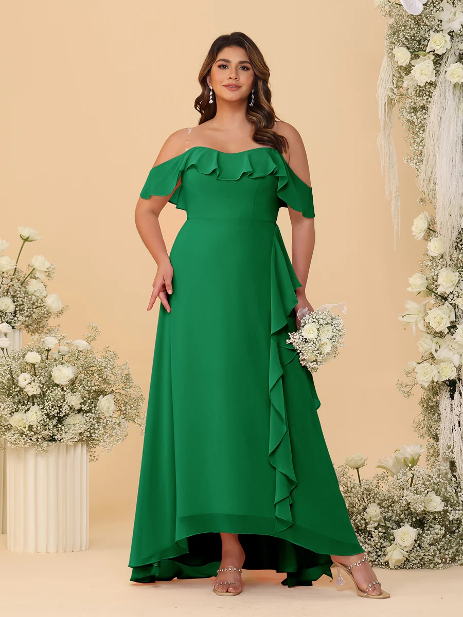 A-Line/Princess Off-the-Shoulder Plus Size Bridesmaid Dresses with Ruffles - Image 27