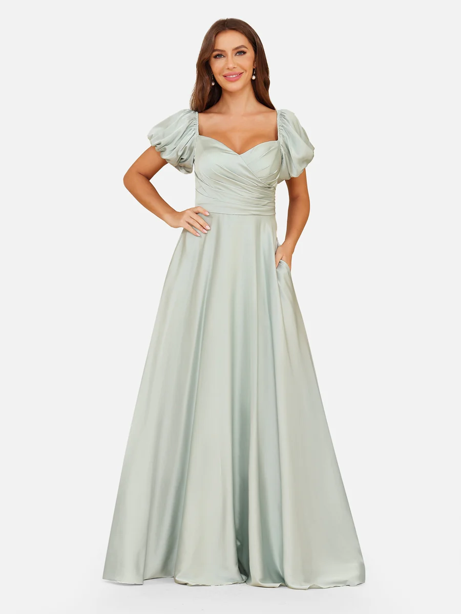 A-Line/Princess Off-the-Shoulder Puff Sleeves Bridesmaid Dresses with Ruched - Image 4