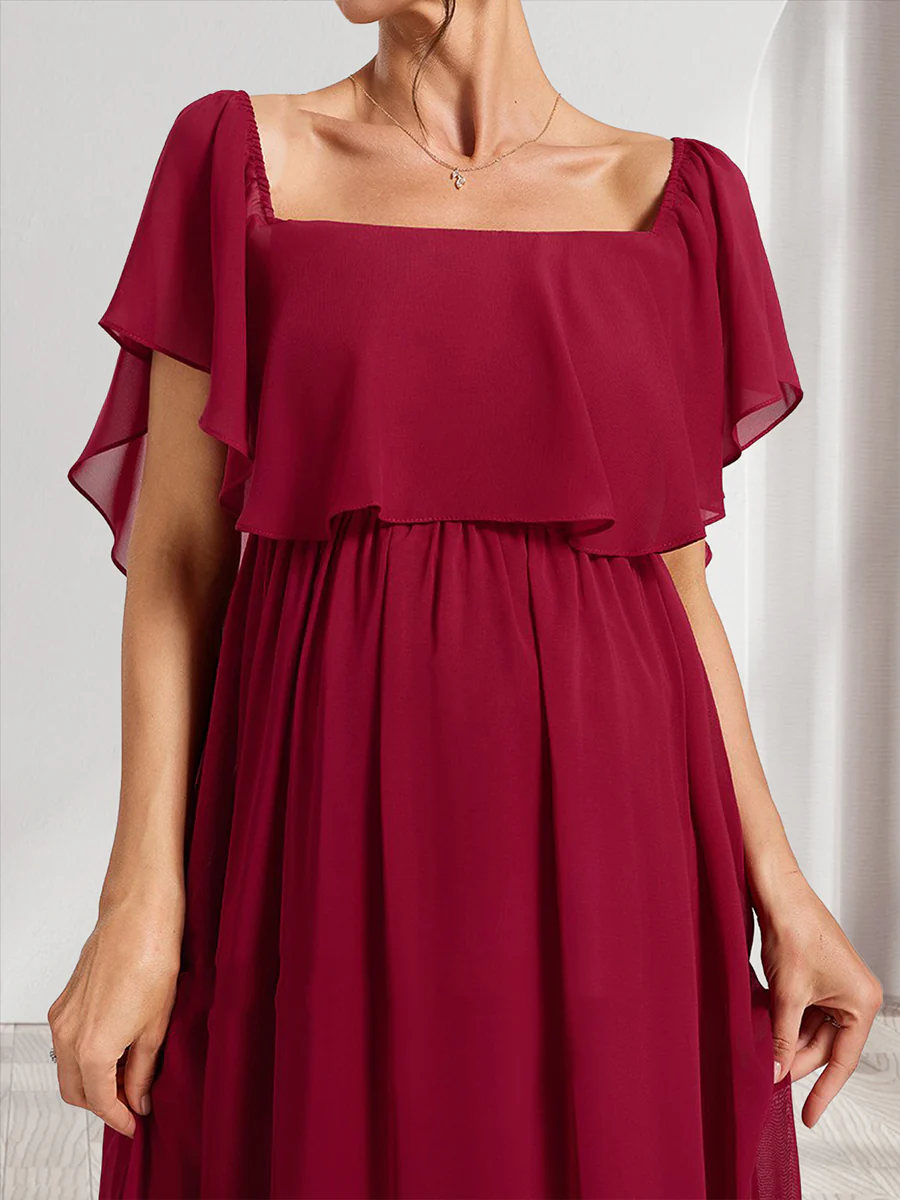 A-Line/Princess Off-the-Shoulder Ruched Long Baby Shower Bridesmaid Dresses with Ruffles - Image 3