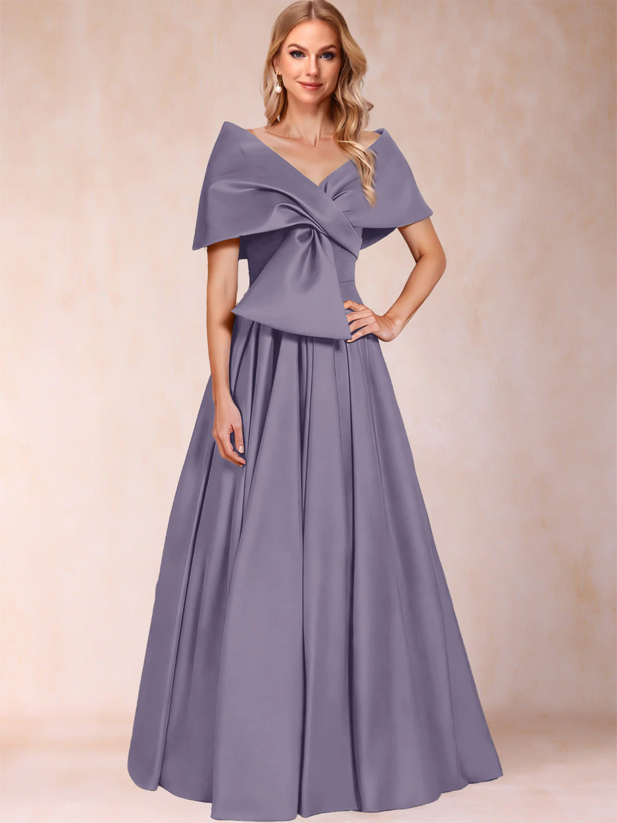 A-Line/Princess Off-The-Shoulder Sleeveless Ruched Mother of the Bride Dresses With Bow(s) - Image 15
