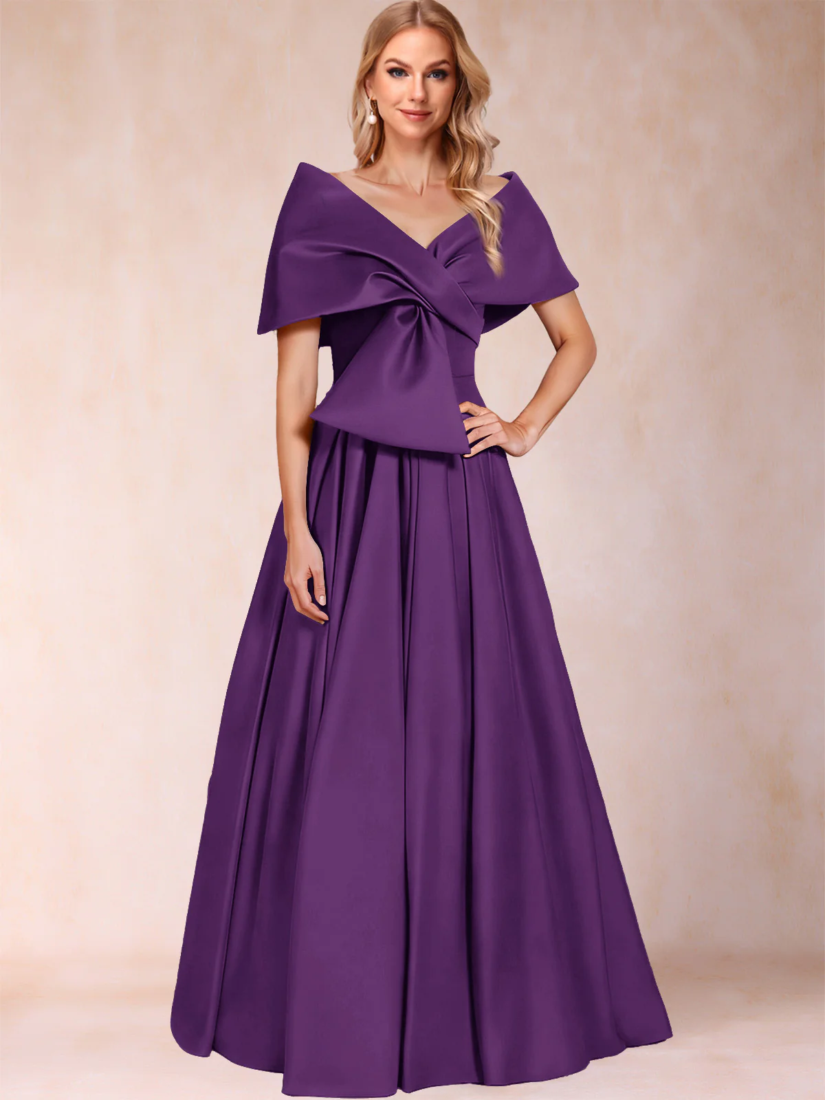 A-Line/Princess Off-The-Shoulder Sleeveless Ruched Mother of the Bride Dresses With Bow(s) - Image 23