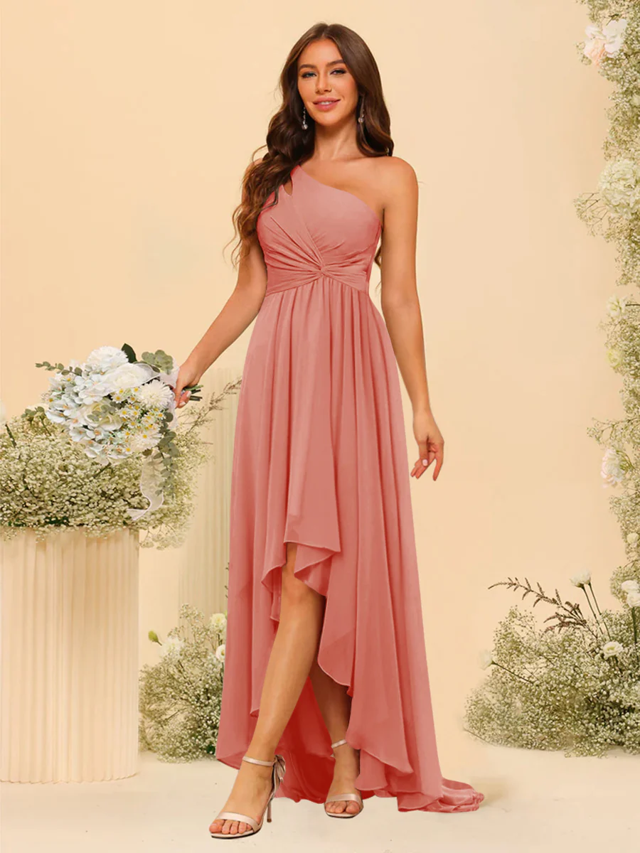 A-line/Princess One-The-Shoulder Asymmetrical Long Bridesmaid dresses - Image 10