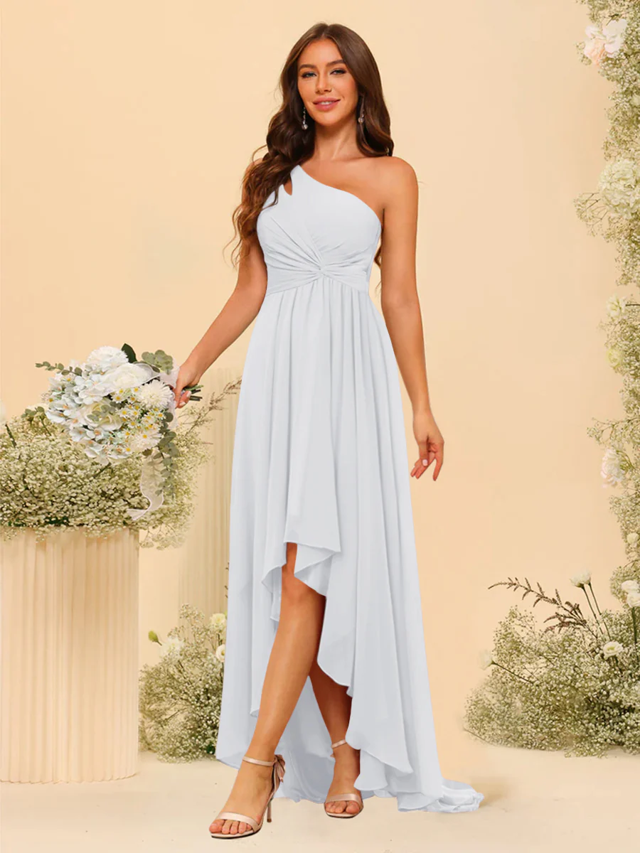 A-line/Princess One-The-Shoulder Asymmetrical Long Bridesmaid dresses - Image 13