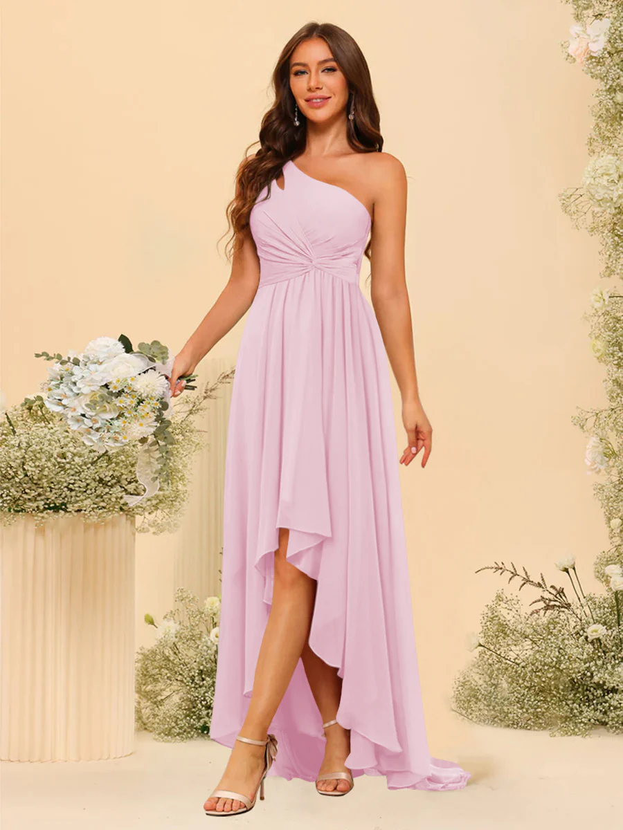 A-line/Princess One-The-Shoulder Asymmetrical Long Bridesmaid dresses - Image 19