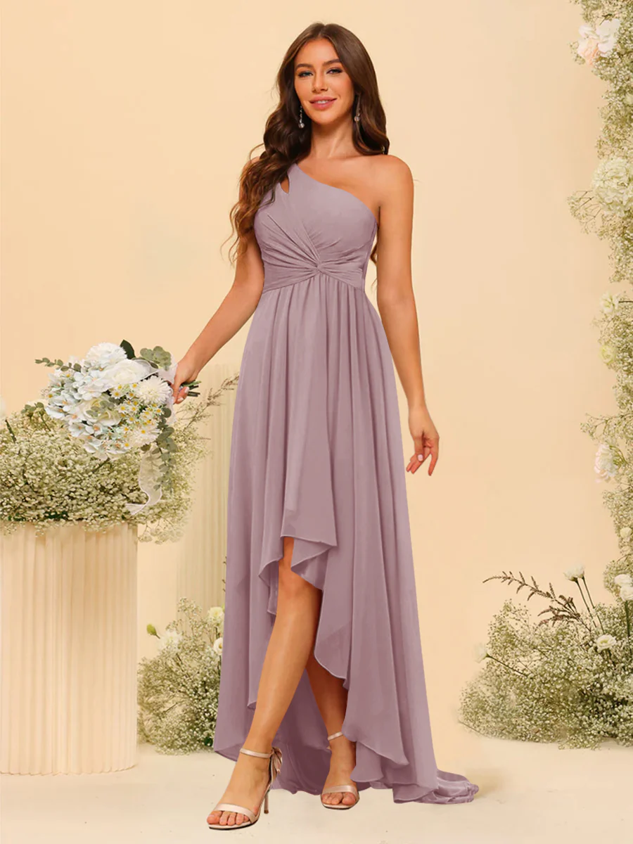 A-line/Princess One-The-Shoulder Asymmetrical Long Bridesmaid dresses - Image 24