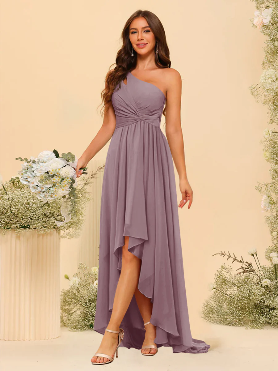A-line/Princess One-The-Shoulder Asymmetrical Long Bridesmaid dresses - Image 25