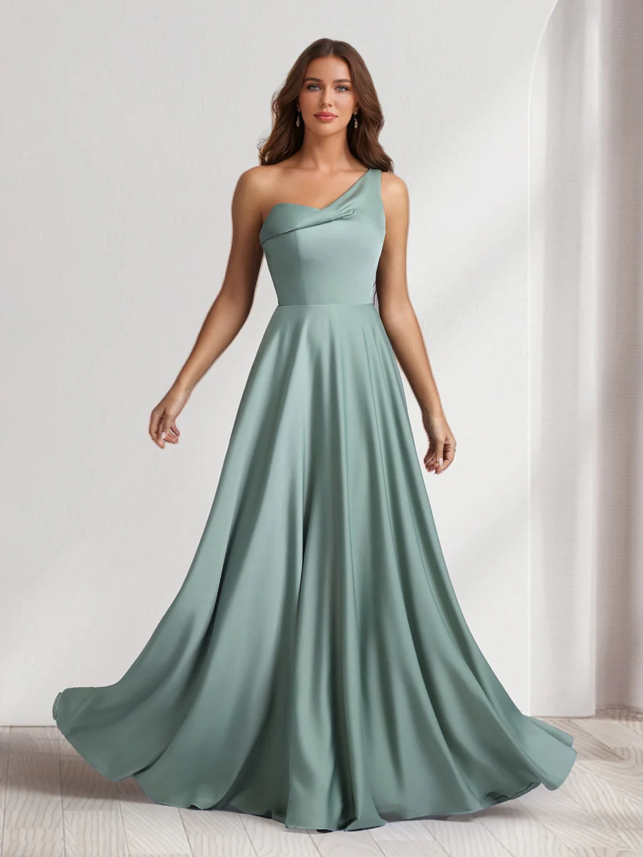 A-Line/Princess One-Shoulder Floor-Length Bridesmaid Dresses With Pockets - Image 6
