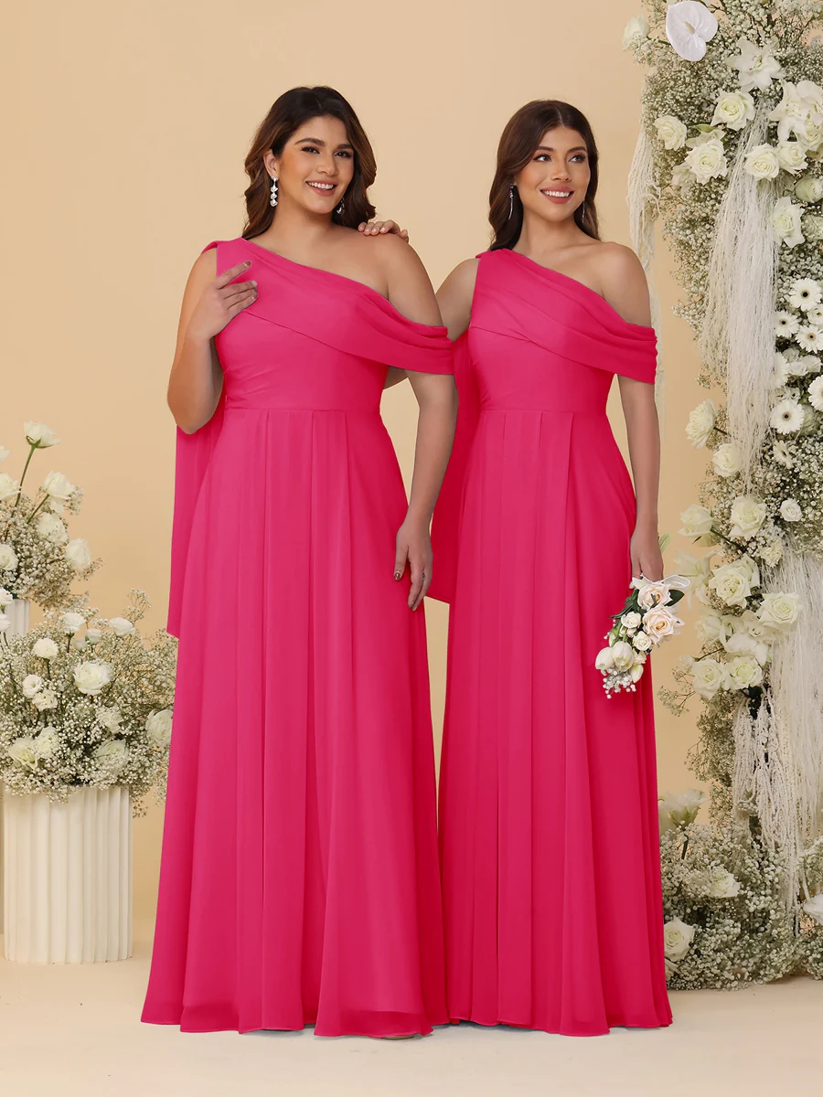 A-Line/Princess One-Shoulder Floor-Length Plus Size Bridesmaid Dresses With Watteau Train - Image 26
