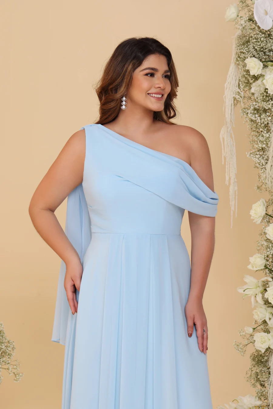 A-Line/Princess One-Shoulder Floor-Length Plus Size Bridesmaid Dresses With Watteau Train - Image 6