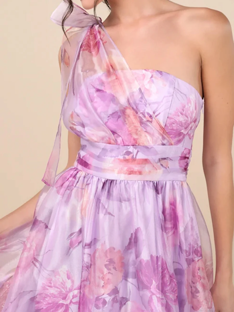 A-Line/Princess One-Shoulder Floor-Length Prom Dresses With Floral - Image 3
